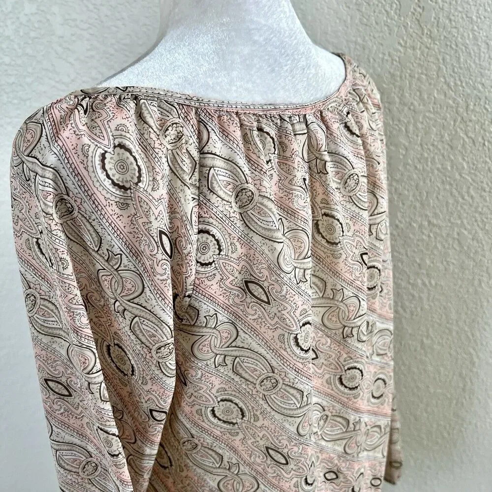 Ann Taylor Loft Light Pink Floral Blouse Shirt Women Size 10 Paisley Print Sheer
